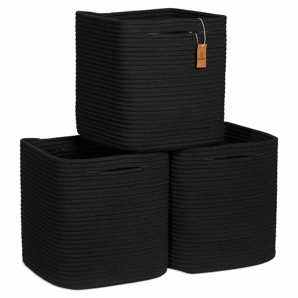 NaturalCozy storage cubes on shelf with sturdy cotton rope weave for organized closets.
