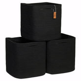 NaturalCozy storage cubes on shelf with sturdy cotton rope weave for organized closets.
