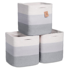 NaturalCozy storage cubes folded neatly for compact shelf organization.