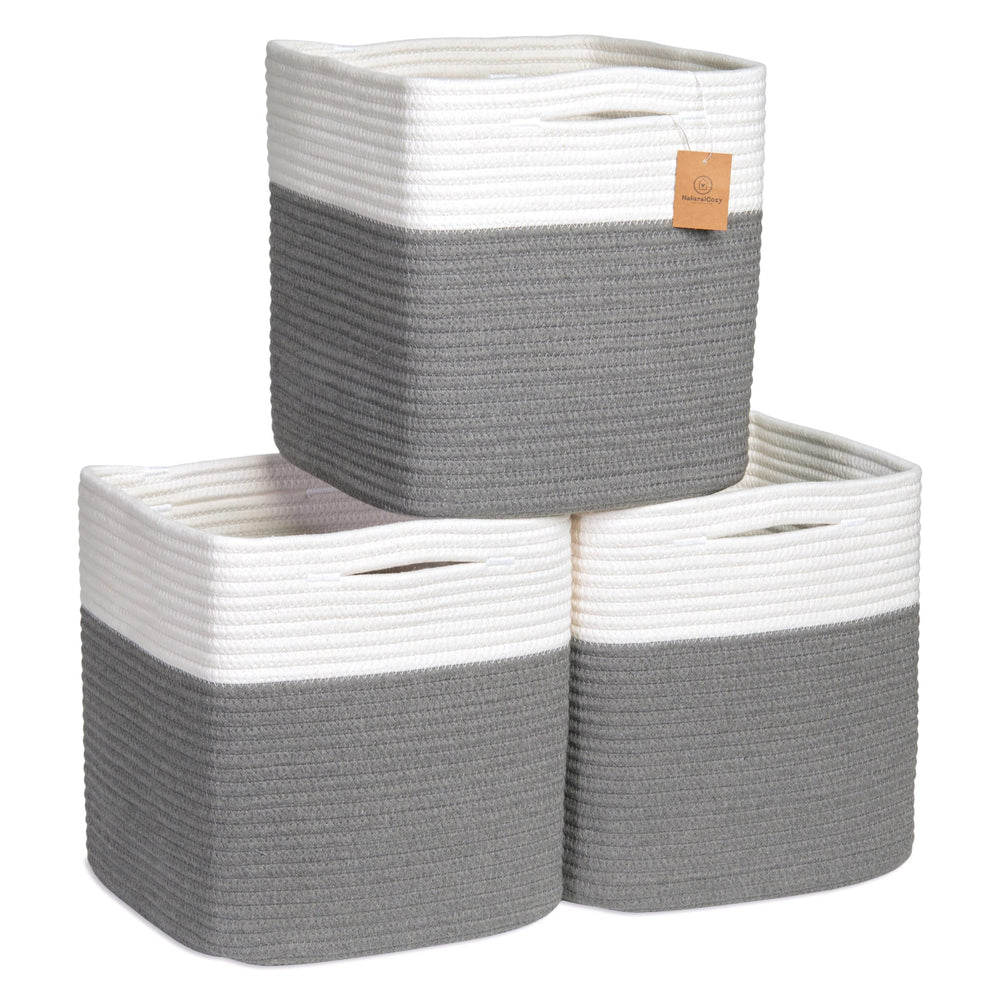 NaturalCozy 11-inch cotton rope storage cube folded for easy reshaping.