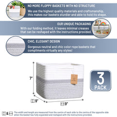 NaturalCozy 3-pack cotton rope baskets ready for nursery or pantry use.