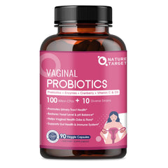 Nature Target vaginal probiotics bottle front for daily balance.