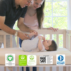 Naturepedic organic cotton cover with GOTS certification for safe sleep.