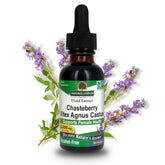 Nature's Answer vitex berry bottle displays alcohol-free herbal supplement for hormonal balance.