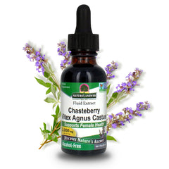 Nature's Answer vitex berry bottle displays alcohol-free herbal supplement for hormonal balance.