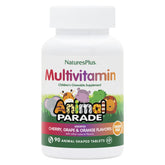 NaturesPlus Animal Parade bottle-front shows kid-friendly, sugar-free multivitamin for daily support.