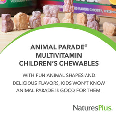 Nature's Plus Animal Parade grape-flavor bottle highlights flavor.