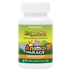 NaturesPlus Animal Parade KidGreenz bottle front with tropical flavor for daily veggie intake.