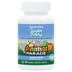 NaturesPlus Animal Parade Tooth Fairy bottle front showing kid-friendly design for dental health.