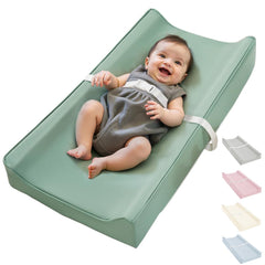 Navari vegan leather waterproof baby changing pad on a dresser with non-slip back for secure diaper changes.