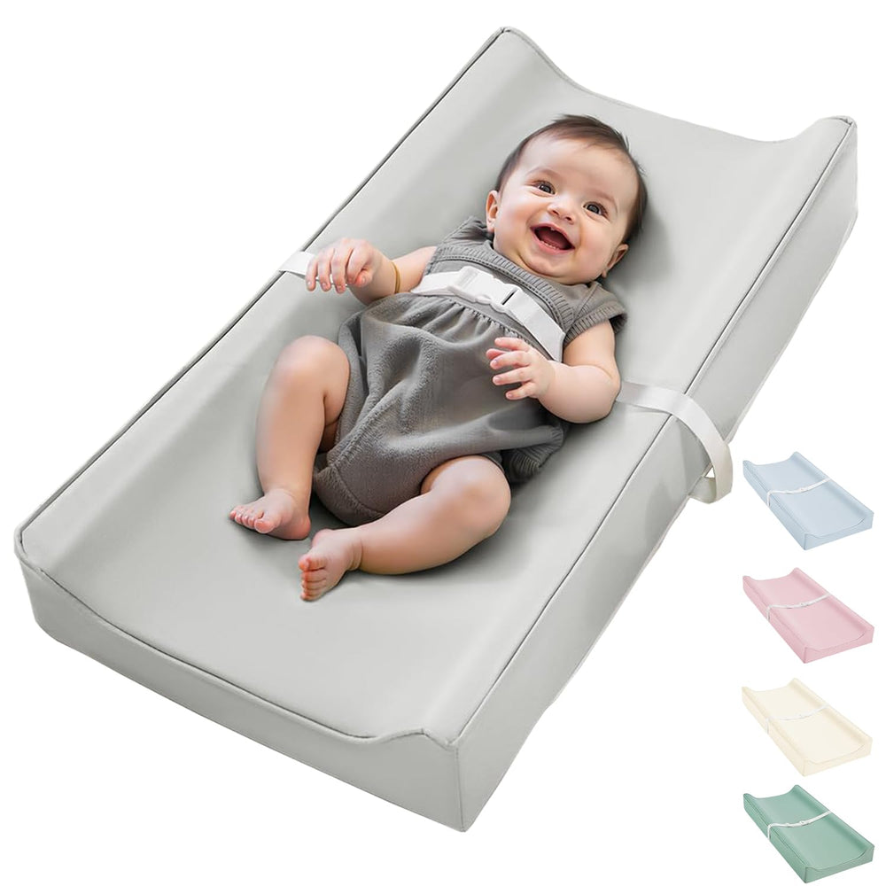 Navari vegan leather waterproof changing pad on a dresser in gray for quick cleanup
