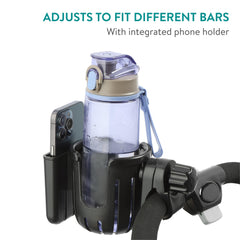 Navaris pram holder with non-slip pads stabilizes drinks on uneven terrain.