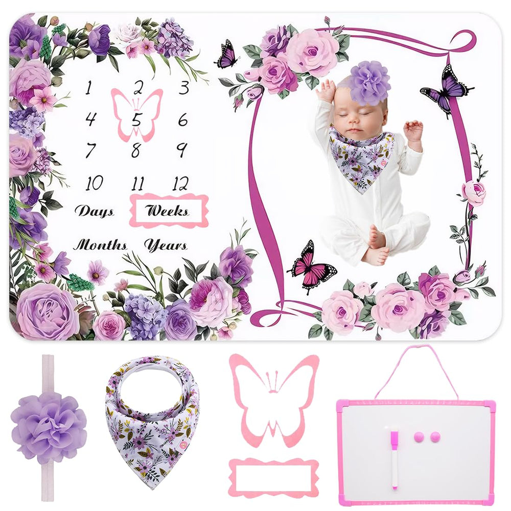 NCTDSUKAY milestone blanket in purple with photo frame for monthly growth photos