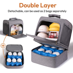 NCVI breast pump bag top layer secures pump and accessories during transport.
