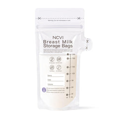 NCVI breastmilk bags with temperature sensor and 7oz mark for safe labeling.