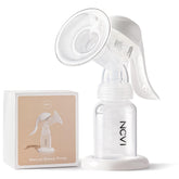 NCVI manual breast pump in use with a 20mm flange for small nipples, compact on-the-go expression.
