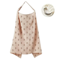 Neblueum muslin nursing cover with ivory rainbow arch neckline for breathable privacy during feeds.