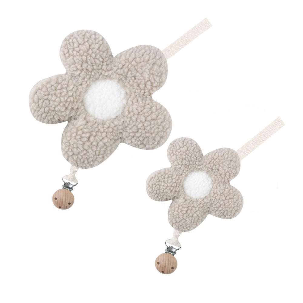 Nehet Baby Daisy Holder clip in teddy boucle keeps pacifier within reach.