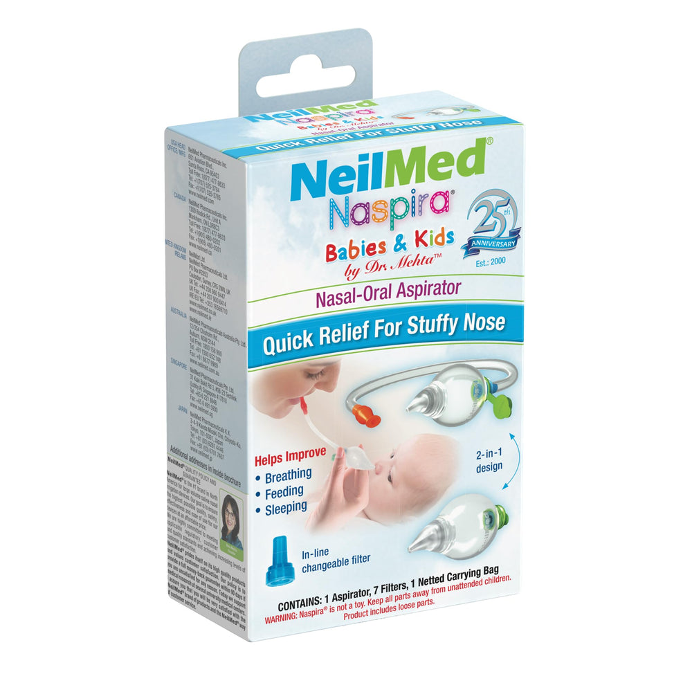 NeilMed Naspira 2-in-1 design enables bulb or aspirator use for versatile care.