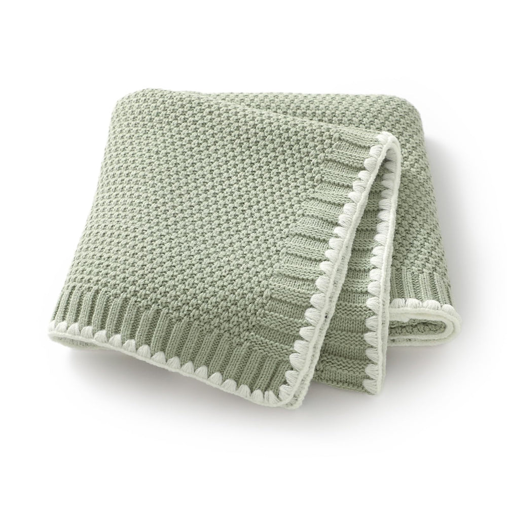 Neiwech knit baby blanket in green shows soft cotton texture for gentle newborn comfort