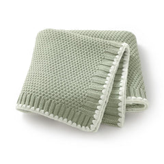 Neiwech knit baby blanket in green shows soft cotton texture for gentle newborn comfort