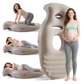 Neoflavie inflatable pregnancy pillow belly-elevated view shows supported belly for comfortable prone sleeping