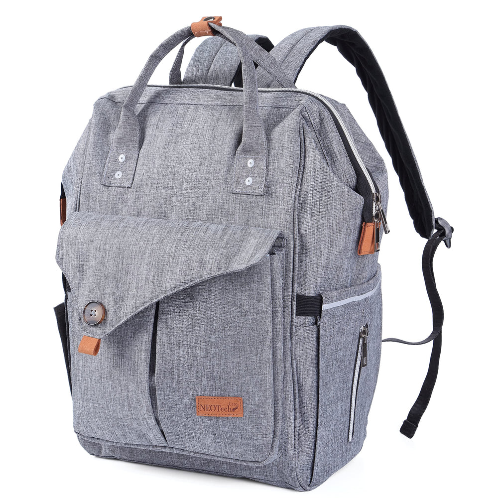 NeoTech Care diaper bag backpack with wide opening for quick, one-handed access.
