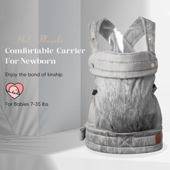 Nest Blanche baby carrier back view highlighting balanced weight distribution for wearers.