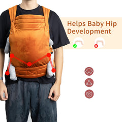 NEST BLANCHE orange X-shaped back carrier distributes weight evenly.