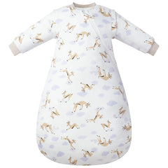 Nest Designs Gazelle Sky sleep bag front view highlights cozy organic fabric for sensitive skin.