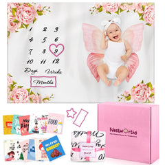 Nestworthy milestone blanket for baby girl, folded display, soft fleece for cozy photo moments.
