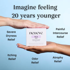 Close-up of NeuEve Silk Age 55+ product tube for on-the-go use