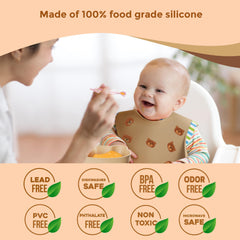 Neverland Creations adjustable bib with pocket catches spills and crumbs during feeding