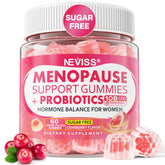 NEVISS sugar-free menopause supplement bottle demonstrating support for hot flashes.