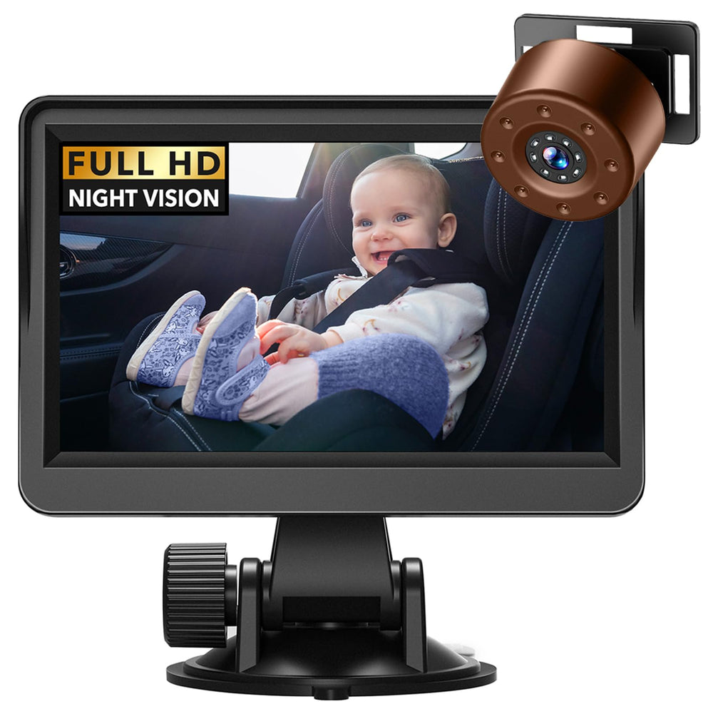 NewHail baby car camera with 4.3in HD display and night vision for clear backseat monitoring.