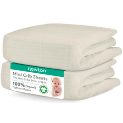Newton Baby fitted mini crib sheet in oatmeal, breathable organic cotton for baby comfort.