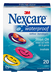 Nexcare waterproof bandages with cool collection designs for kids, protection during baths and outdoor play.