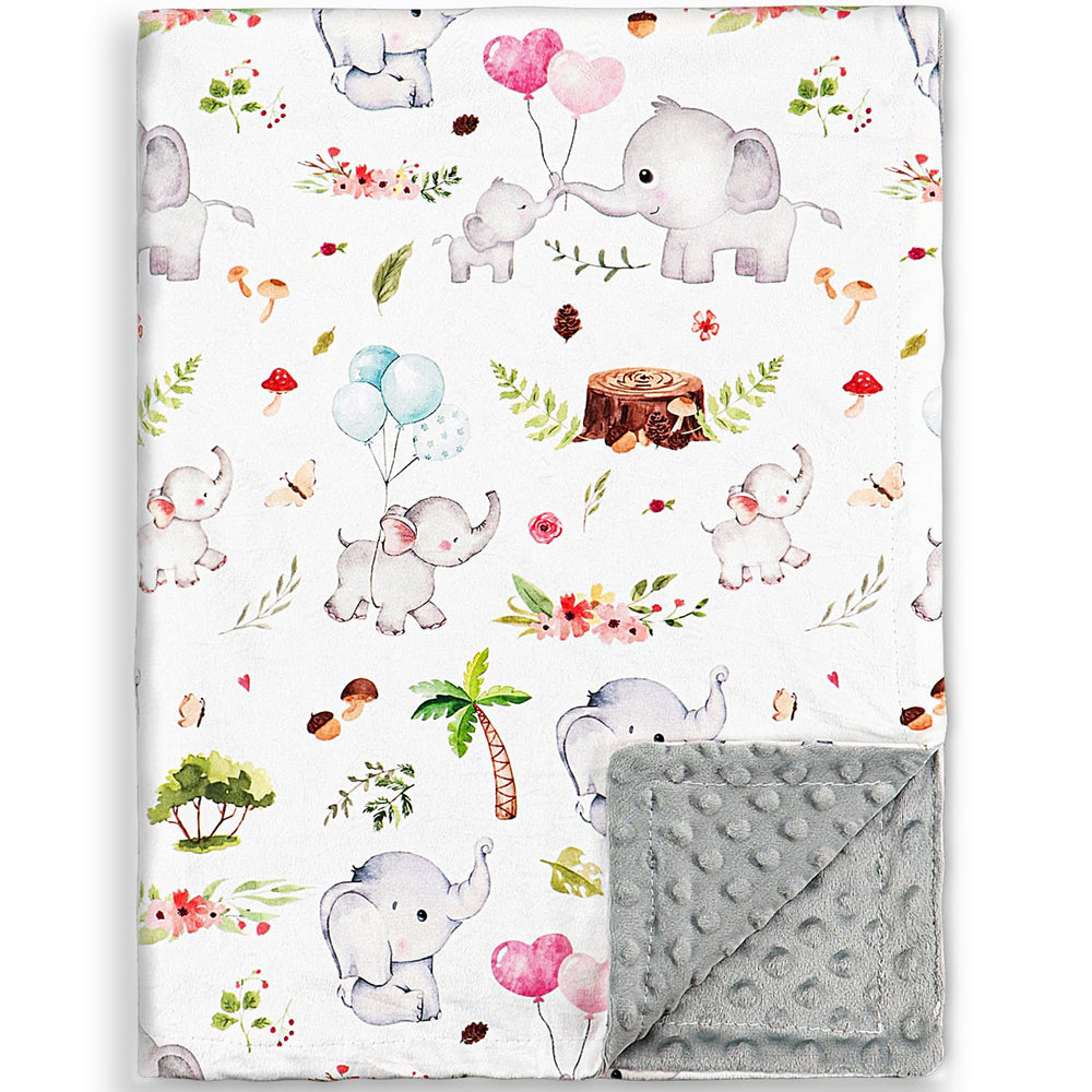 Nialnant baby blanket with elephant floral front for cozy naps.