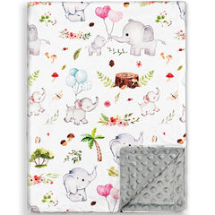 Nialnant baby blanket with elephant floral front for cozy naps.
