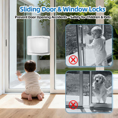 NiceTCU lock installed on a sliding door beside a pet