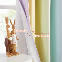 NICETOWN rainbow curtains close-up reveals soft fabric and strong light blocking for calmer rooms.