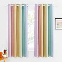 NICETOWN rainbow curtain panel 1 shows bold ombre stripes for a bright child’s room with cozy privacy.