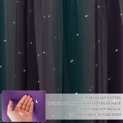 NICETOWN dual-layer curtains in teal and purple enhance privacy and mood.