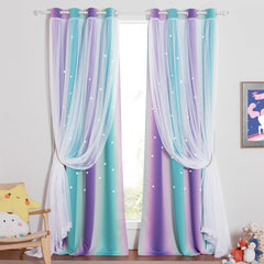 NICETOWN gradient-star curtains in teal and purple for a dreamy nursery ambiance
