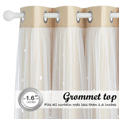 NICETOWN blackout curtains with white voile overlay for an elegant layered look.