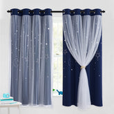 NICETOWN kids curtains with moon and stars cutouts create a dreamy light display.