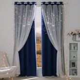 NICETOWN navy star moon curtains full view with dual-layer blackout.