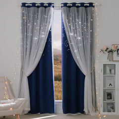 NICETOWN navy star moon curtains full view with dual-layer blackout.