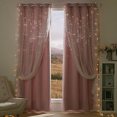 NICETOWN pink curtains with moon and star cutouts create dreamy bedroom ambiance.