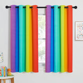 NICETOWN rainbow curtains on a window with playful color for a bright bedroom